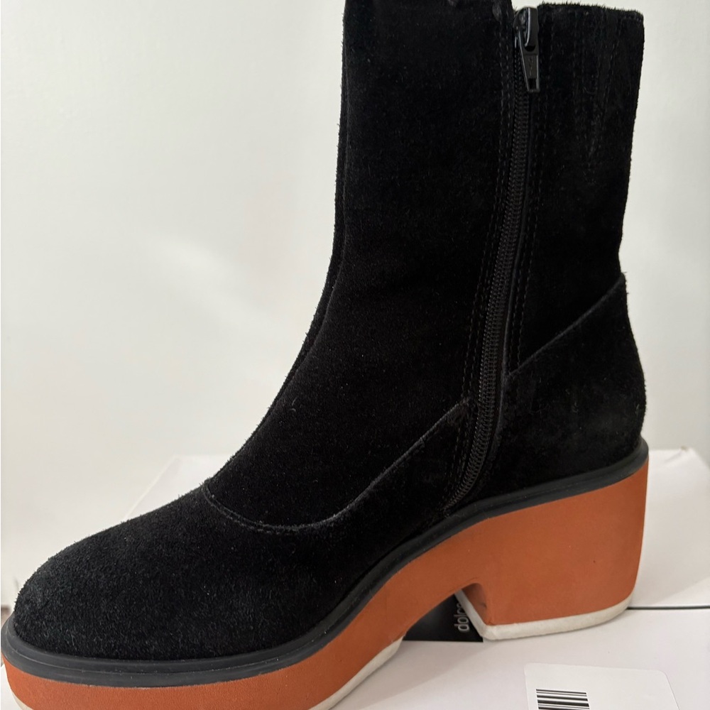 Black Suede Ankle Boots with Brown Sole